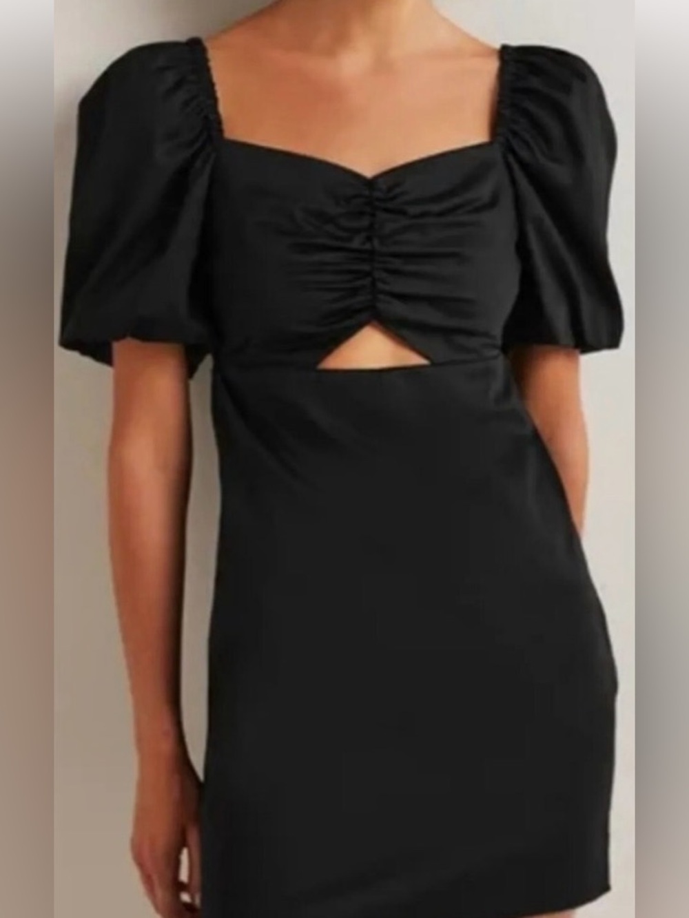 Boden Black Puff-Sleeve Square Neck Mini Dress